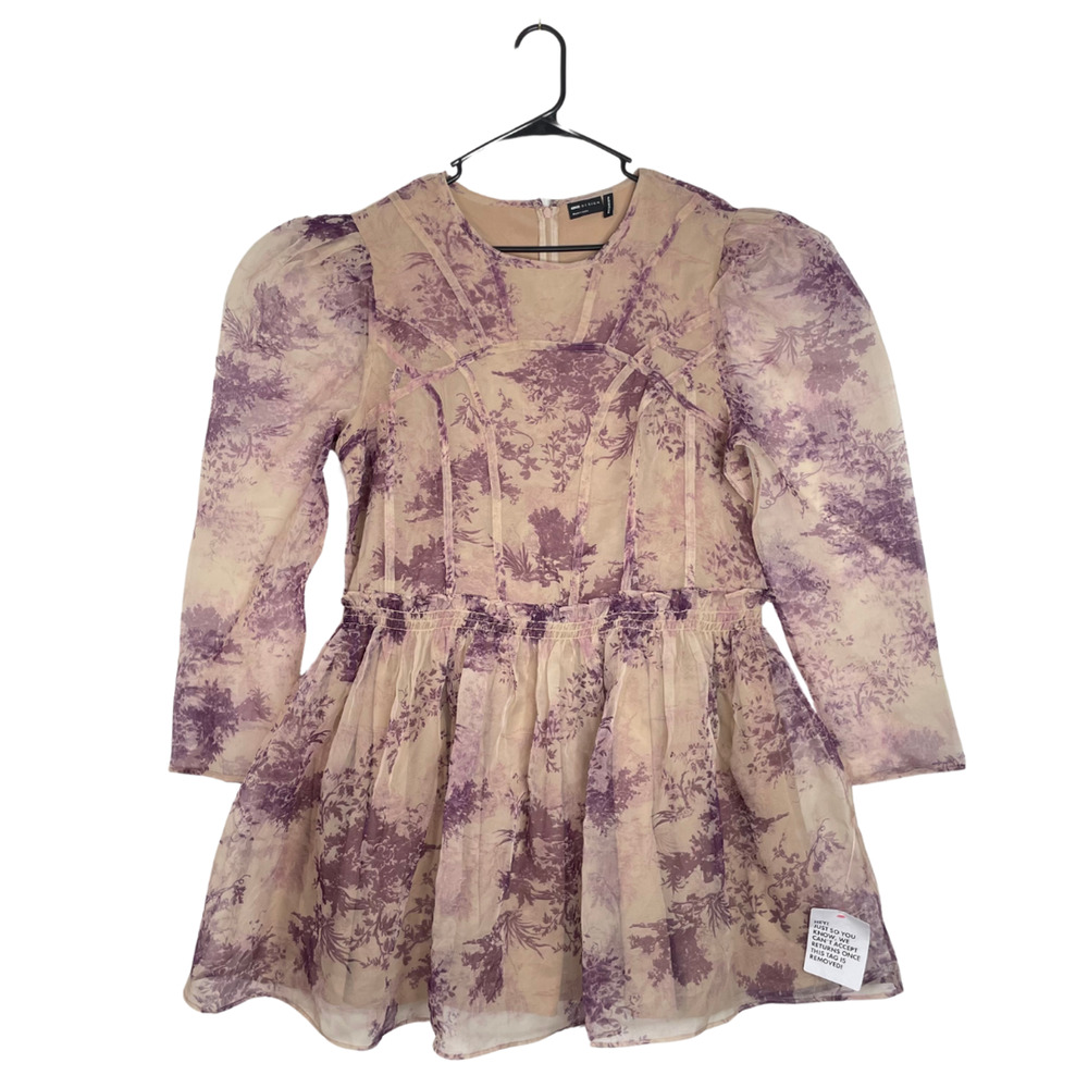 ASOS Sheer‎ Floral Puff Sleeve Mini Dress Sz 14 Cottagecore Romantic Fairytale